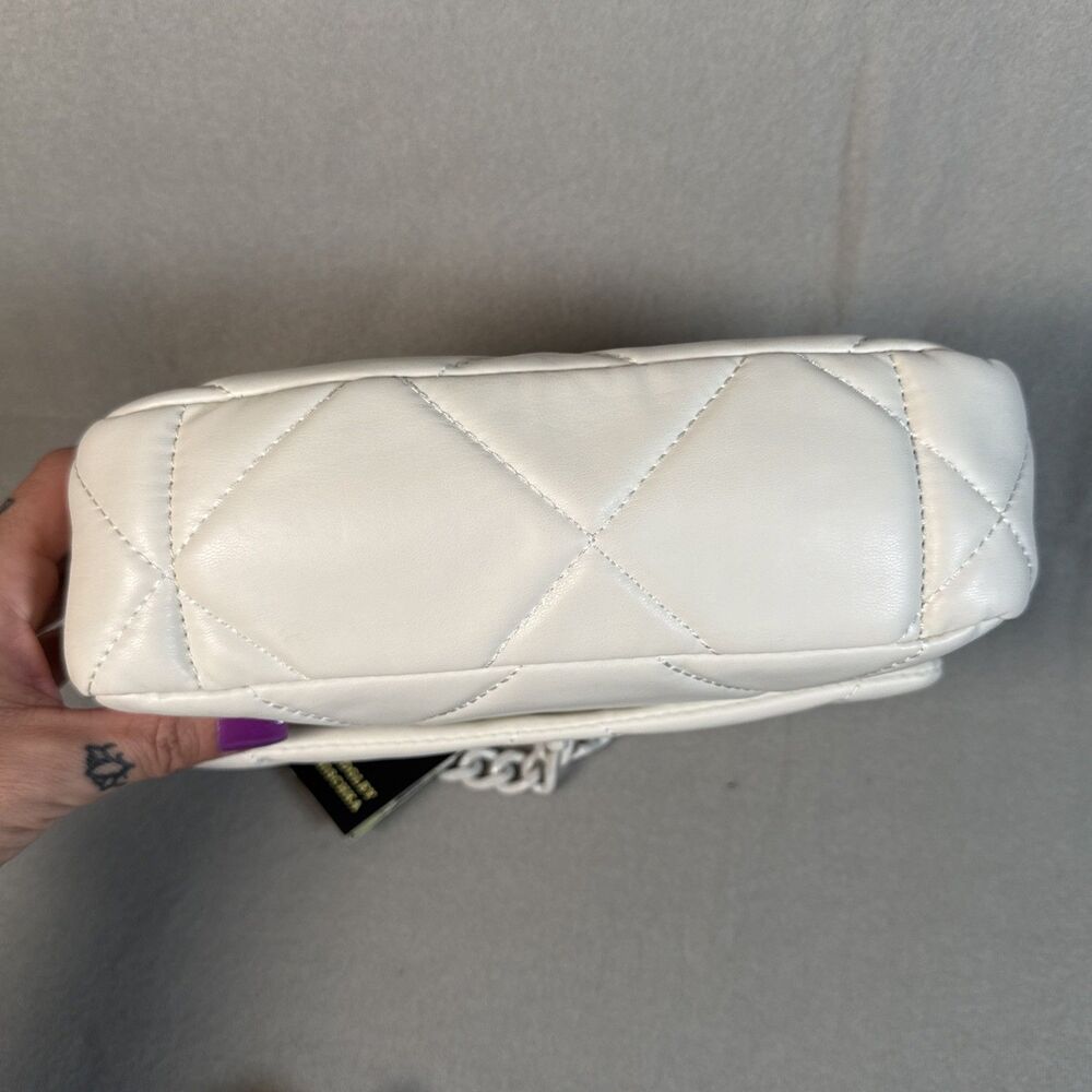 Badgley Mischka Small Stud Flap Quilted Chain Handle White Crossbody - Picture 4 of 6